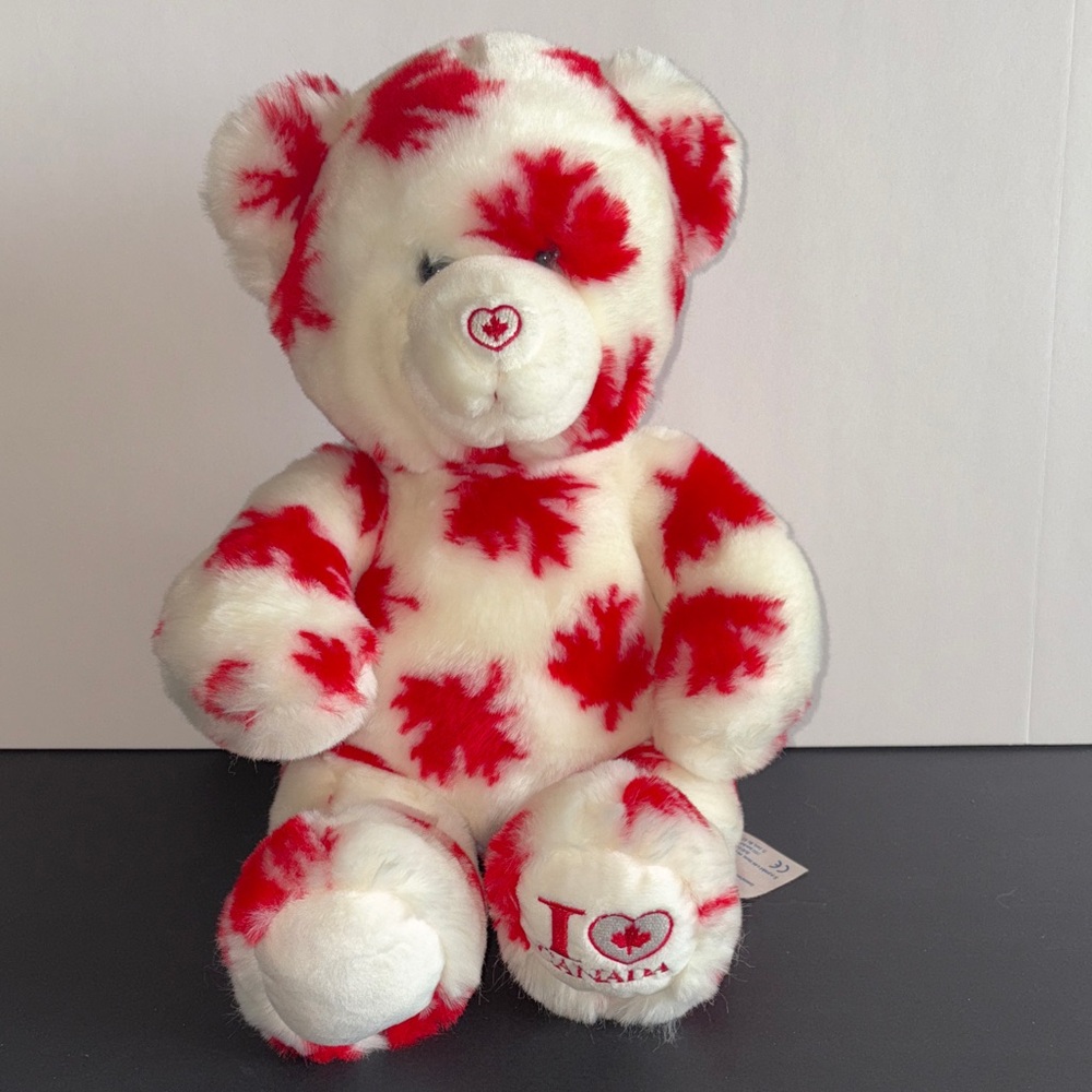 Build-A-Bear I Love Canada Maple Leaf Teddy Bear Red White Stuffed Toy